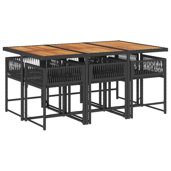 vidaXL 7 r&eacute;szes fekete polyrattan kerti &eacute;tkezőgarnit&uacute;ra p&aacute;rn&aacute;val