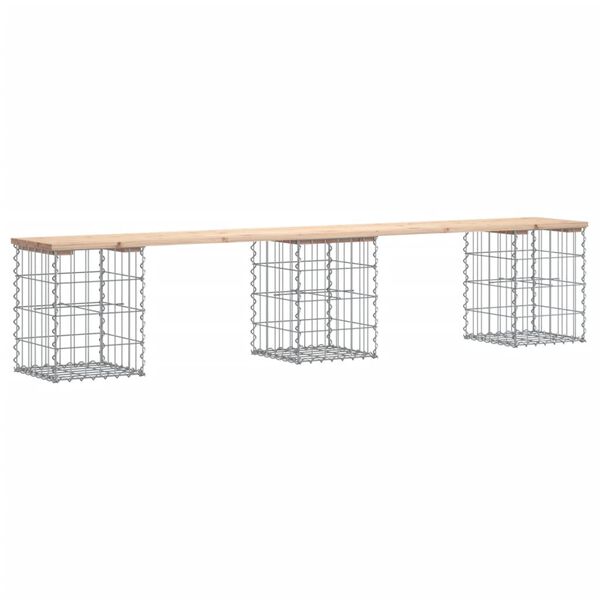 vidaXL tömör fenyőfa gabion kerti pad 203x31x42 cm