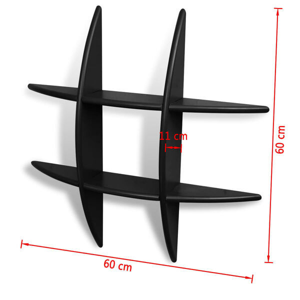 Fekete MDF lebegő fali könyvpolc/DVD tároló