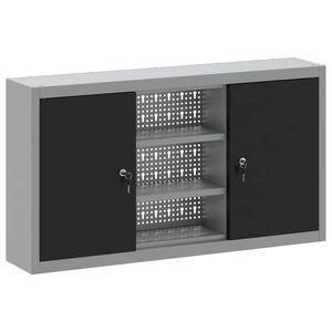 vidaXL Szersz&aacute;m szekr&eacute;ny polcokkal Fekete &eacute;s Sz&uuml;rke 100 x 20 x 55 cm