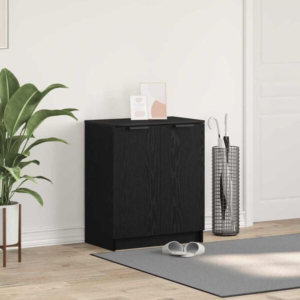 vidaXL Cipőszekr&eacute;ny polcokkal Fekete t&ouml;lgy 59 x 35 x 70 cm Faanyag