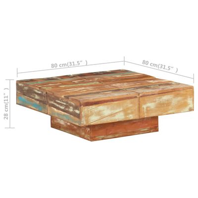 vidaXL tömör újrahasznosított fa dohányzóasztal 80 x 80 x 28 cm