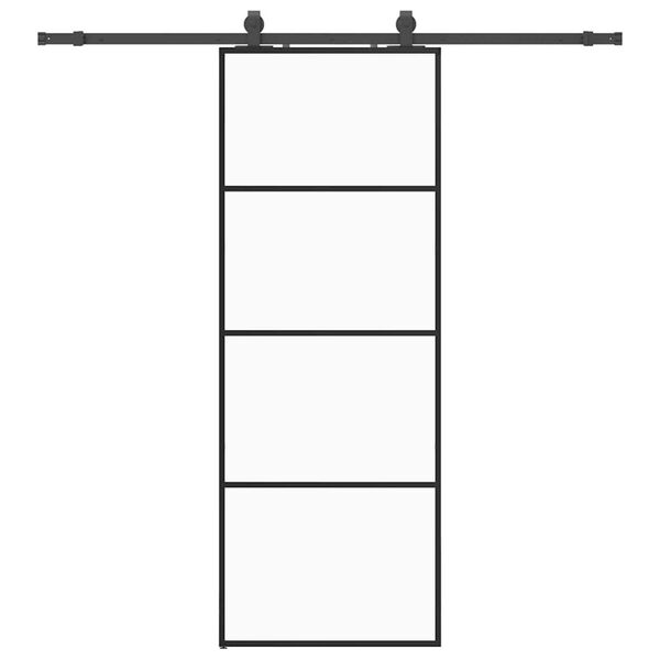 vidaXL fekete ESG üveg tolóajtó fémszerelvény-szettel 76x205 cm