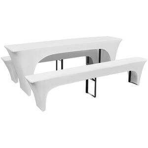 3 db ny&uacute;jthat&oacute; v&eacute;dőhuzat s&ouml;r asztalnak &eacute;s padnak 220x50x80cm feh&eacute;r