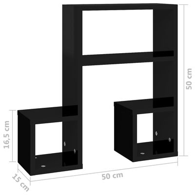 vidaXL 2 db magasfényű fekete forgácslap fali polc 50 x 15 x 50 cm