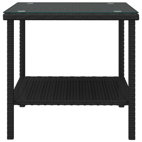 vidaXL fekete polyrattan és edzett üveg kisasztal 45 x 45 x 45 cm