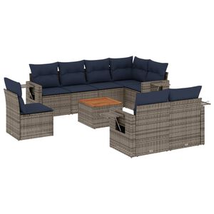 vidaXL 9 db sz&uuml;rke polyrattan kerti kanap&eacute;garnit&uacute;ra p&aacute;rn&aacute;kkal