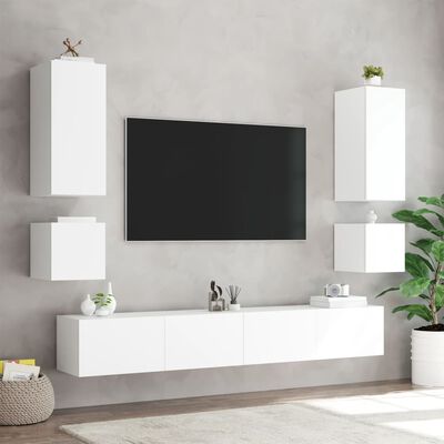 vidaXL 6 darab fehér falra szerelhető TV-szekrény LED-del