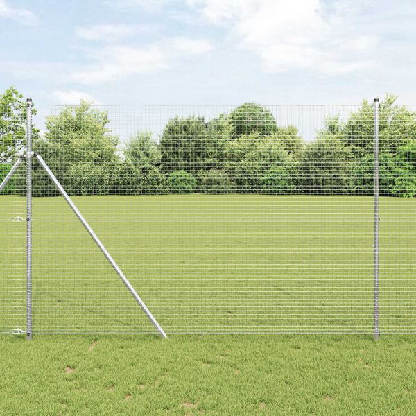 vidaXL Kerítés oszlopokkal Ezüst 1.5 x 25 m Acél