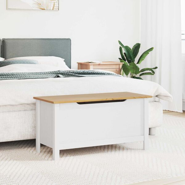 vidaXL T&aacute;rol&oacute; Doboz Feh&eacute;r &eacute;s m&eacute;zbarna 90 x 40 x 45 cm T&ouml;m&ouml;r fenyőfa