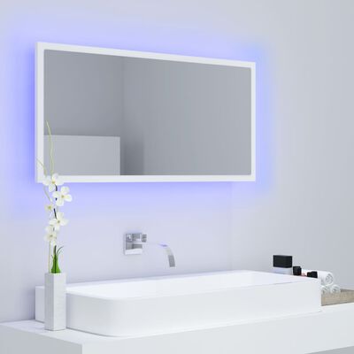 vidaXL fehér LED-es forgácslap fürdőszobai tükör 90 x 8,5 x 37 cm