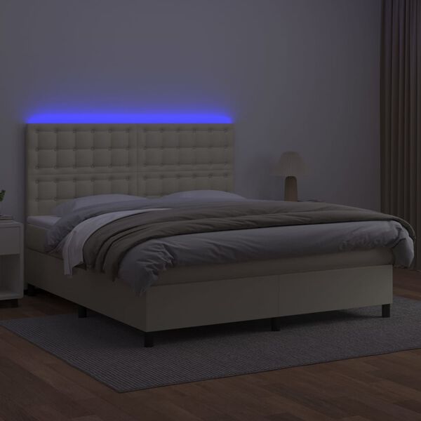 vidaXL kr&eacute;msz&iacute;nű műbőr rug&oacute;s &aacute;gy matraccal &eacute;s LED-del 180x200 cm