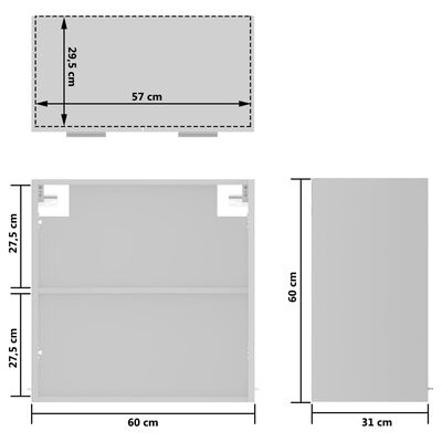 vidaXL fehér forgácslap függő üvegszekrény 60 x 31 x 60 cm