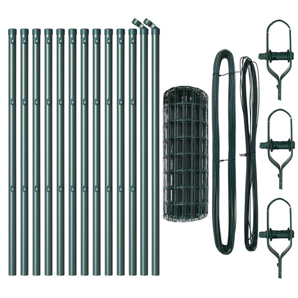 vidaXL Ker&iacute;t&eacute;s oszlopokkal Z&ouml;ld 0,4 x 25 m Ac&eacute;l &eacute;s PVC