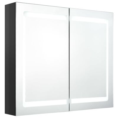 vidaXL fényes fekete LED-es tükrös fürdőszobaszekrény 80 x 12 x 68 cm