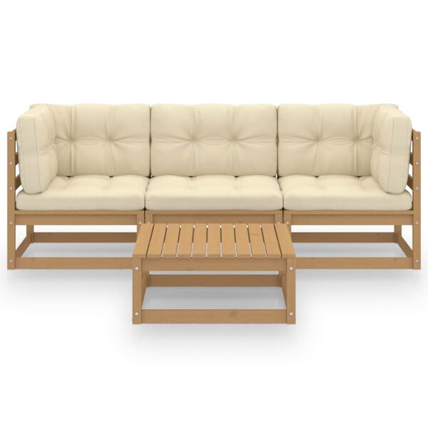 vidaXL 4 r&eacute;szes t&ouml;m&ouml;r fenyőfa kerti &uuml;lőgarnit&uacute;ra p&aacute;rn&aacute;kkal