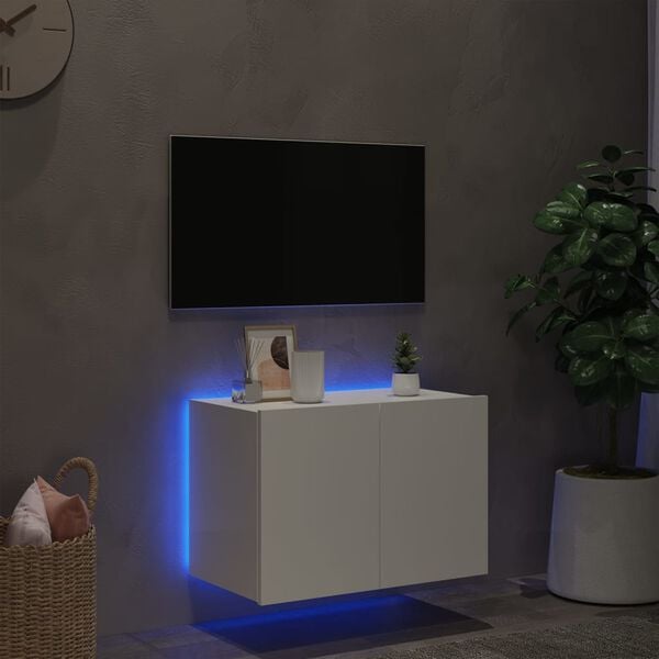 vidaXL feh&eacute;r falra szerelhető TV-szekr&eacute;ny LED-l&aacute;mp&aacute;kkal 60x35x41 cm