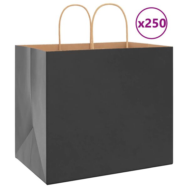 vidaXL 250 db fekete pap&iacute;rzacsk&oacute;k foganty&uacute;kkal 32x22x28 cm