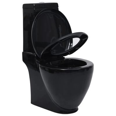 vidaXL fürdőszobai kerek fekete kerámia WC alsó vízelvezetéssel