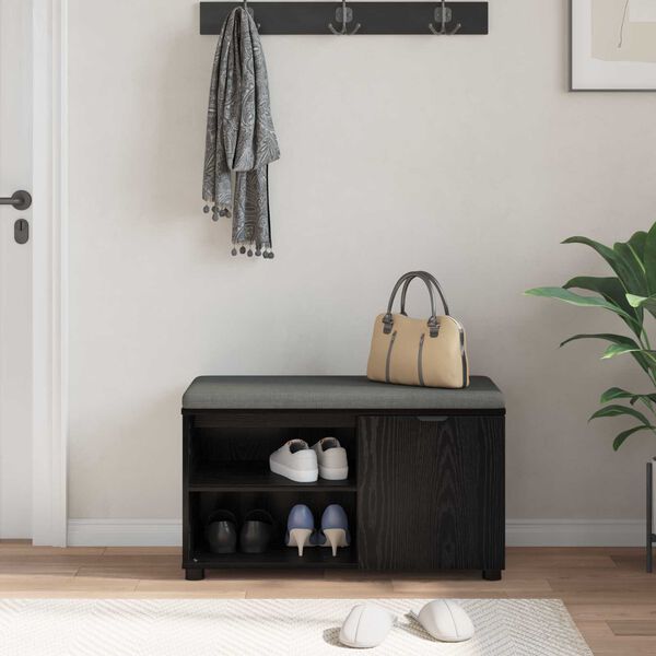 vidaXL Előt&eacute;r pad p&aacute;rn&aacute;val Egysz&iacute;nű Fekete t&ouml;lgy 80 x 38 x 46 cm