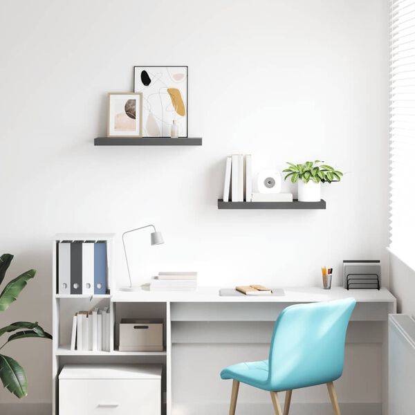 vidaXL 2 db magasf&eacute;nyű sz&uuml;rke MDF lebegő fali polc 60 x 23,5 x 3,8 cm