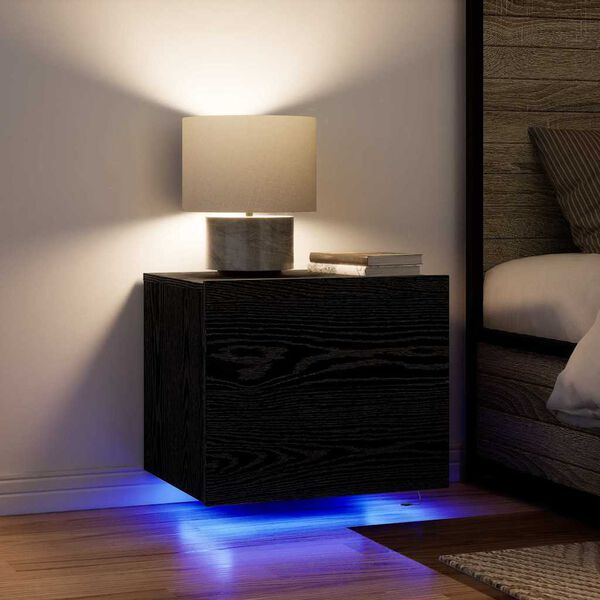 vidaXL &Eacute;jjeliszekr&eacute;ny fi&oacute;kkal Fekete t&ouml;lgy 50 x 39 x 41 cm Faanyag