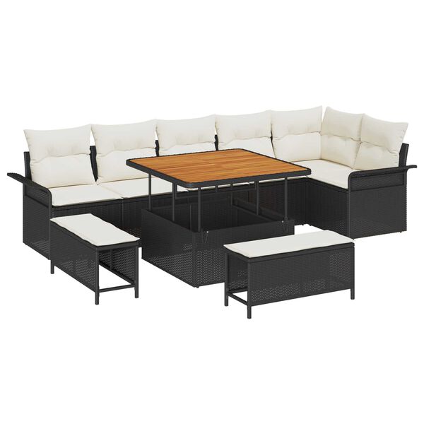 vidaXL Kerti Kanap&eacute; Szett 9 pcs Fekete &eacute;s Kr&eacute;m 100 x 100 x 71 cm