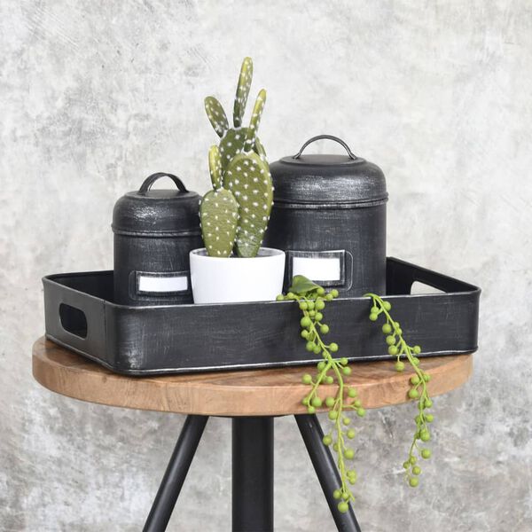 LABEL51 S-es m&eacute;retű antik fekete sz&iacute;nű felszolg&aacute;l&oacute;t&aacute;lca 39 x 28 x 6 cm