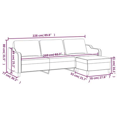 vidaXL 3 személyes világosszürke szövet kanapé lábtartóval 210 cm