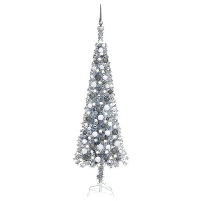 vidaXL ezüst megvilágított vékony műkarácsonyfa gömb szettel 120 cm