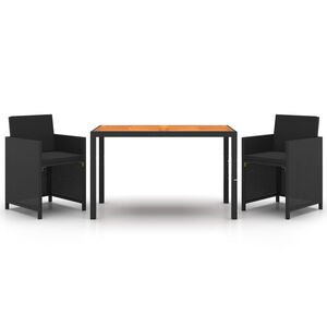 vidaXL 3 r&eacute;szes fekete polyrattan kerti &eacute;tkezőgarnit&uacute;ra p&aacute;rn&aacute;kkal