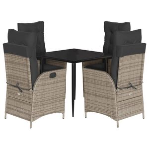 vidaXL 5 r&eacute;szes sz&uuml;rke polyrattan kerti &eacute;tkezőgarnit&uacute;ra p&aacute;rn&aacute;val
