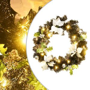vidaXL fekete PVC kar&aacute;csonyi koszor&uacute; LED-ekkel 60 cm