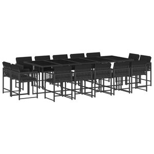 vidaXL 15 r&eacute;szes fekete polyrattan kerti &eacute;tkezőgarnit&uacute;ra p&aacute;rn&aacute;kkal