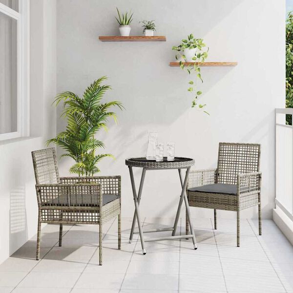 vidaXL Kert Bistro Készlet 3 pcs Szürke Poli rattan