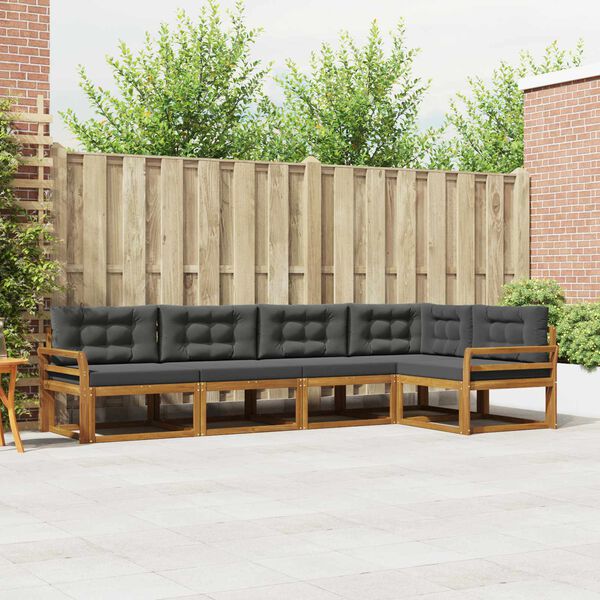 vidaXL K&uuml;lt&eacute;ri kanap&eacute; szett p&aacute;rn&aacute;val 5 pcs Term&eacute;szetes &eacute;s antracit