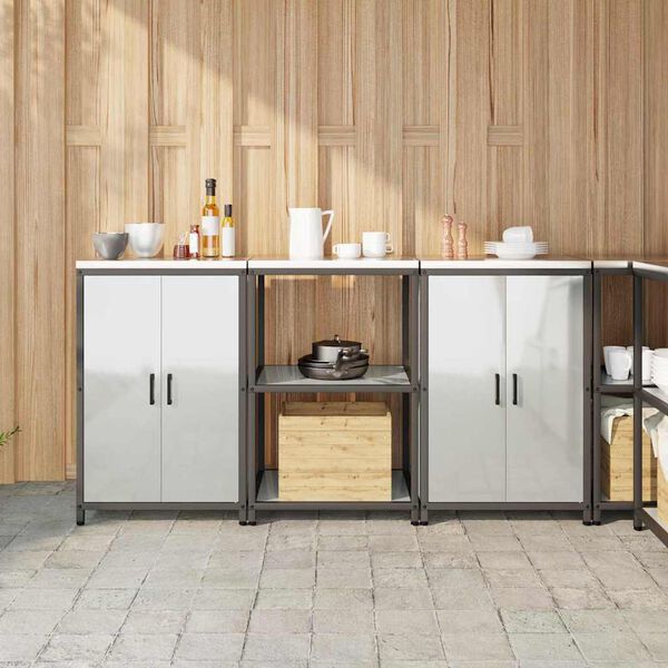 vidaXL Konyhai T&aacute;rol&oacute; K&eacute;szlet polcokkal 3 pcs Ez&uuml;st Horganyzott ac&eacute;l