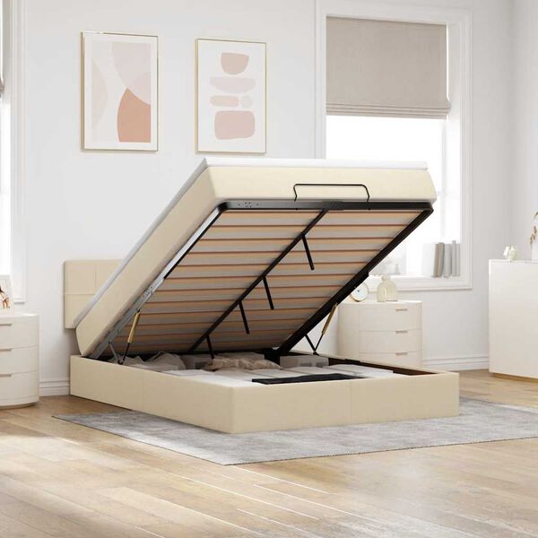 vidaXL Ottom&aacute;n &aacute;gy matraccal & LED-ek kr&eacute;m 140x200 cm sz&ouml;vet