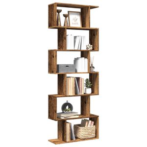 vidaXL 6 szintes antik fa sz&iacute;nű fa elv&aacute;laszt&oacute; k&ouml;nyvespolc 70x24x193 cm