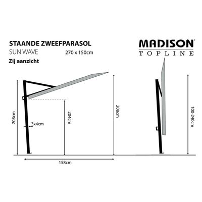 Madison Sun Wave zsályazöld napernyő 270 x 150 cm