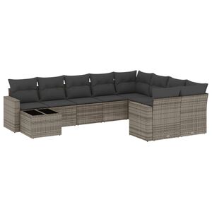 vidaXL 10 r&eacute;szes sz&uuml;rke polyrattan kerti &uuml;lőgarnit&uacute;ra p&aacute;rn&aacute;kkal