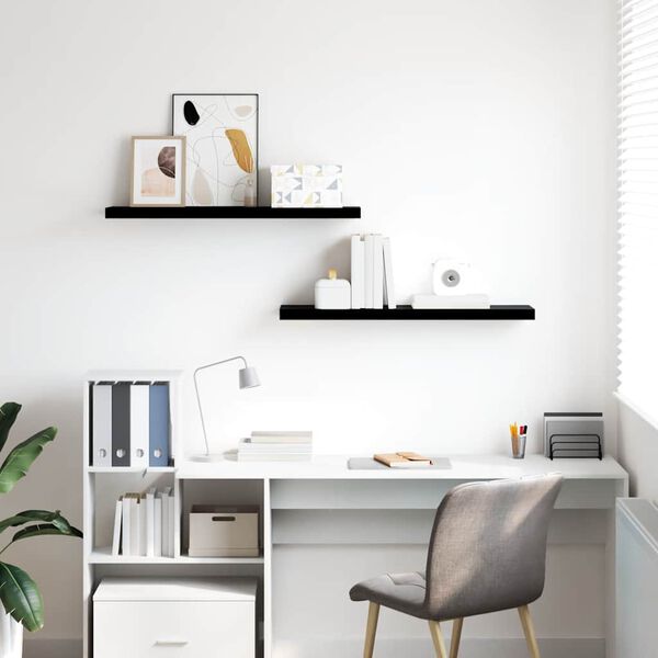 vidaXL 2 db magasf&eacute;nyű fekete MDF lebegő fali polc 90 x 23,5 x 3,8 cm