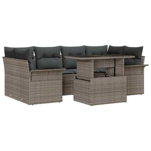 vidaXL Kerti Kanap&eacute; Szett p&aacute;rn&aacute;val t&aacute;rol&oacute;val 7 pcs Sz&uuml;rke Poly Rattan