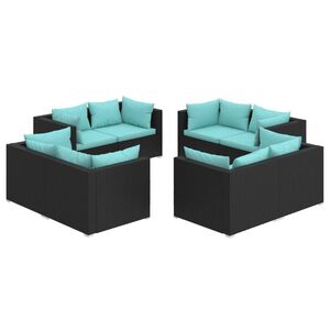 vidaXL 8 r&eacute;szes fekete polyrattan kerti &uuml;lőgarnit&uacute;ra p&aacute;rn&aacute;kkal
