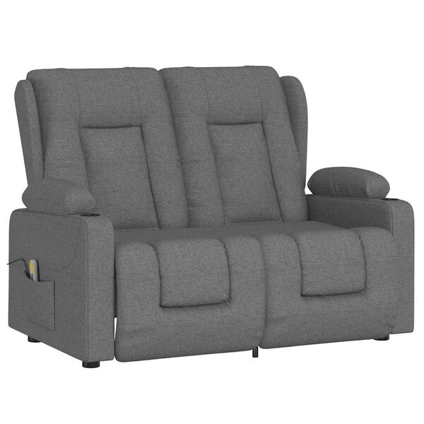 vidaXL 2 személyes világosszürke szövet masszázsfotel pohártartóval