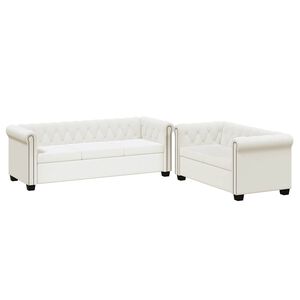 vidaXL 2 szem&eacute;lyes &eacute;s 3 szem&eacute;lyes feh&eacute;r műbőr Chesterfield kanap&eacute;