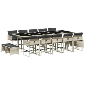vidaXL 15 r&eacute;szes sz&uuml;rke polyrattan kerti &eacute;tkezőgarnit&uacute;ra p&aacute;rn&aacute;kkal