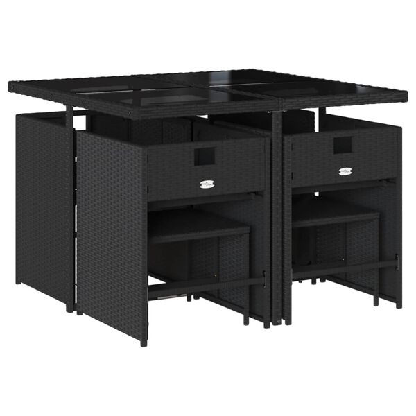 vidaXL 9 r&eacute;szes fekete polyrattan kerti &eacute;tkezőgarnit&uacute;ra p&aacute;rn&aacute;kkal