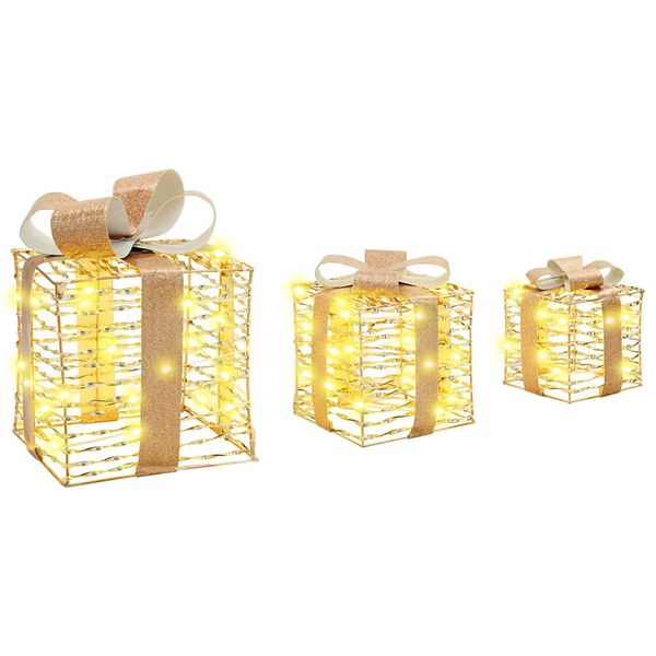 vidaXL Aj&aacute;nd&eacute;kdoboz 60 LED-del 3 pcs Meleg feh&eacute;r 20 x 20 x 20 cm PET