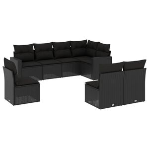 vidaXL 8 r&eacute;szes fekete polyrattan kerti &uuml;lőgarnit&uacute;ra p&aacute;rn&aacute;kkal